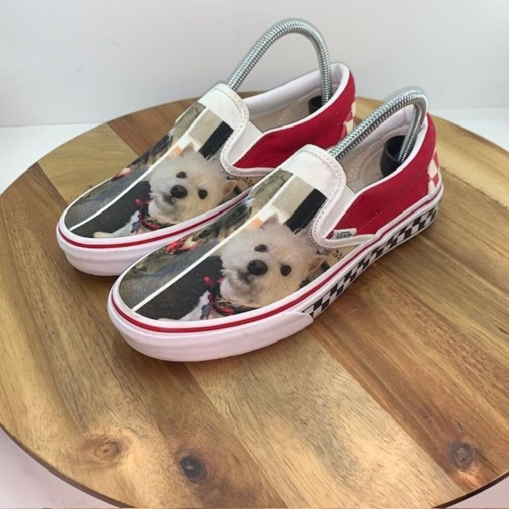 Vans Customs Red White Black Checkered Slip On Shoes 721454 Dogs